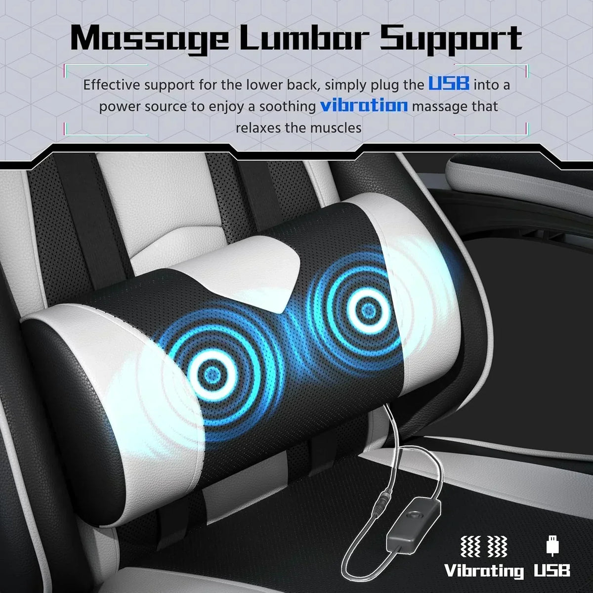 Gaming Chair with Massage Lumbar Support and Footrest Height Office Gaming Chair