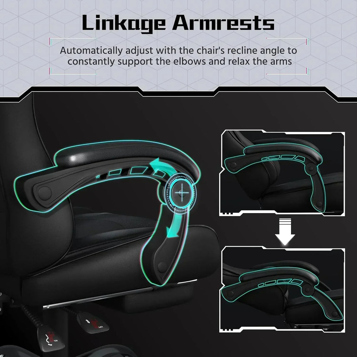 Gaming Chair with Massage Lumbar Support and Footrest Height Office Gaming Chair