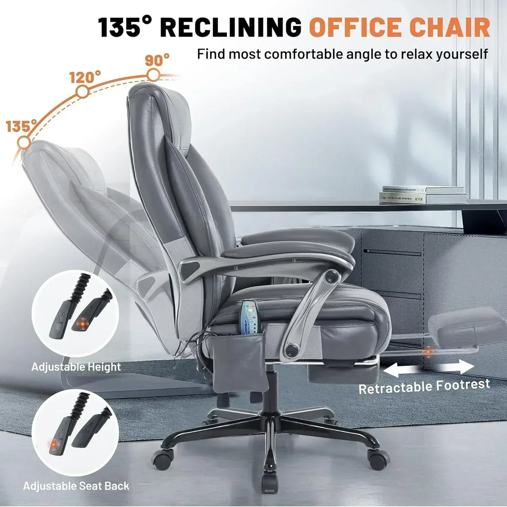 Massage Office Chair with Heating and Footrest Ergonomic Executive Reclining Office Chair