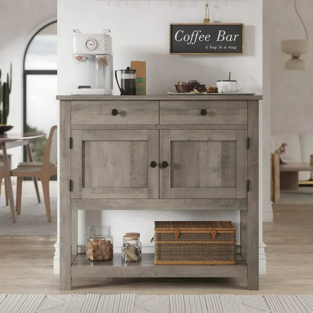 Farmhouse style console table coffee bar entry table with storage rack sofa table