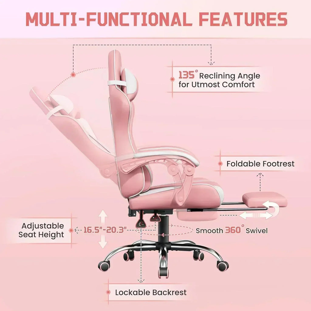 Gaming Chair with Massage Lumbar Support and Footrest Height Office Gaming Chair