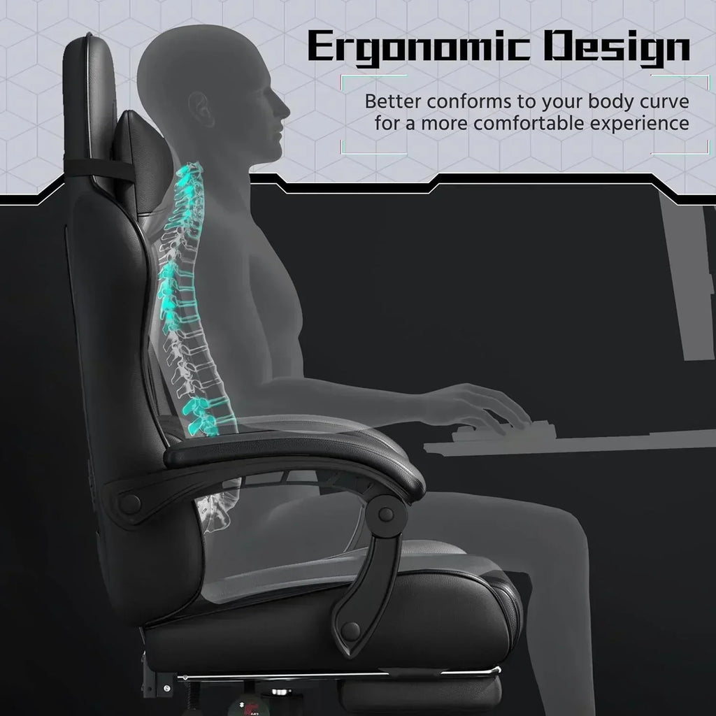 Gaming Chair with Massage Lumbar Support and Footrest Height Office Gaming Chair