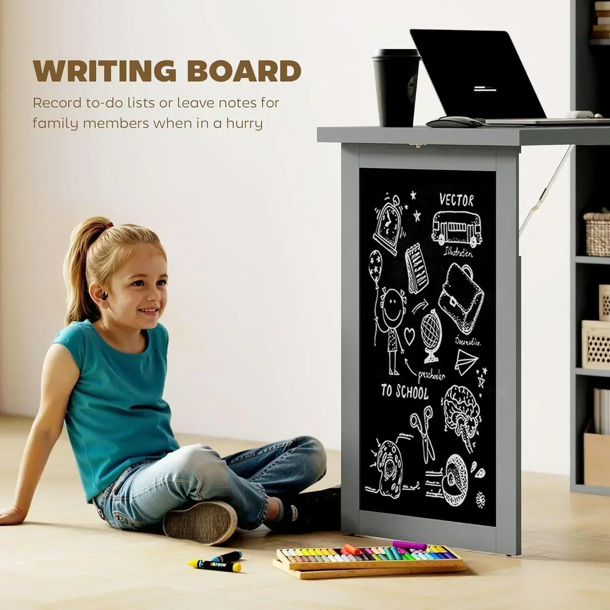 Folding convertible writing desk wall mounted desk cabinet multifunctional home workstation