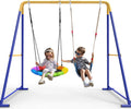 Swing Sets for Backyard, Toddler Swing Set with 2 Seat 1 Saucer & 1 Belt Seat, 440lbs Heavy-Duty Swing Frame w/8 Ground Stakes, A Frame Outdoor Swingset for Kids and Adults for Backyard