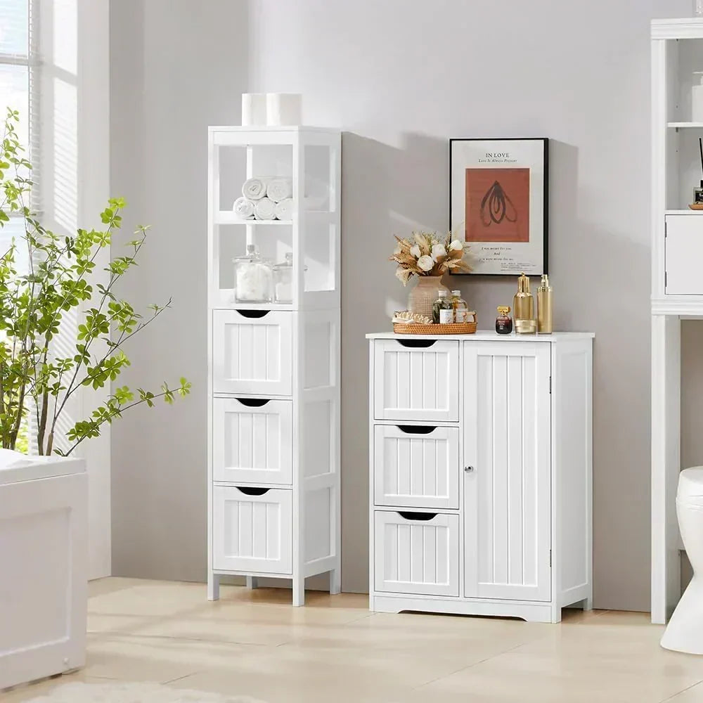 Bathroom Floor Cabinet Wooden Storage Cabinet with 2 Drawers Multifunctional Side Organizer Rack