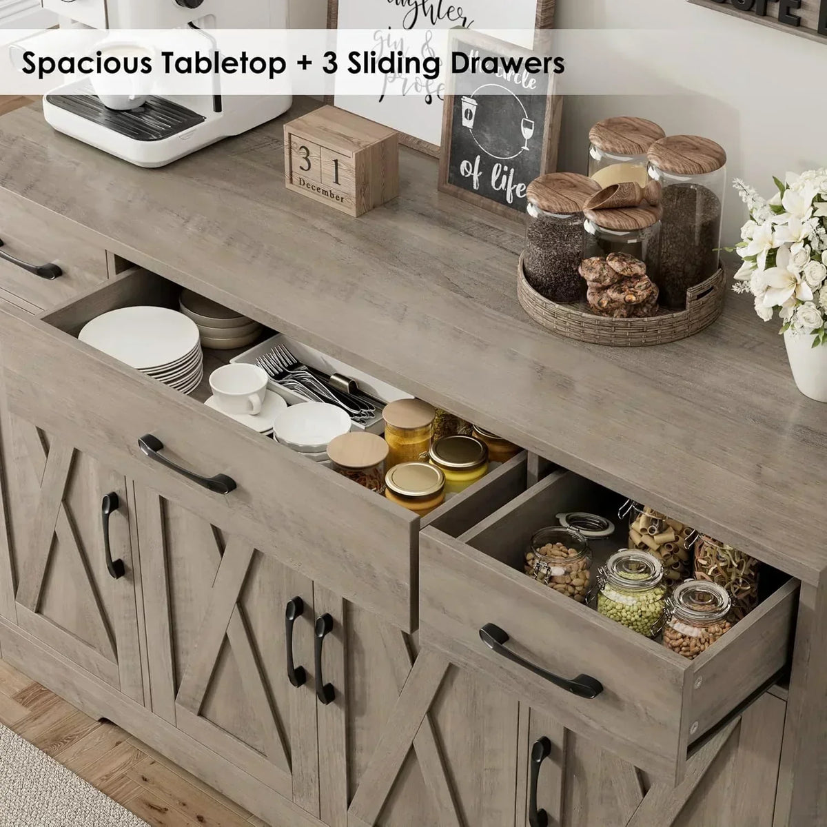 Sideboard with drawers large 55-inch sideboard modern farmhouse wood kitchen dining table