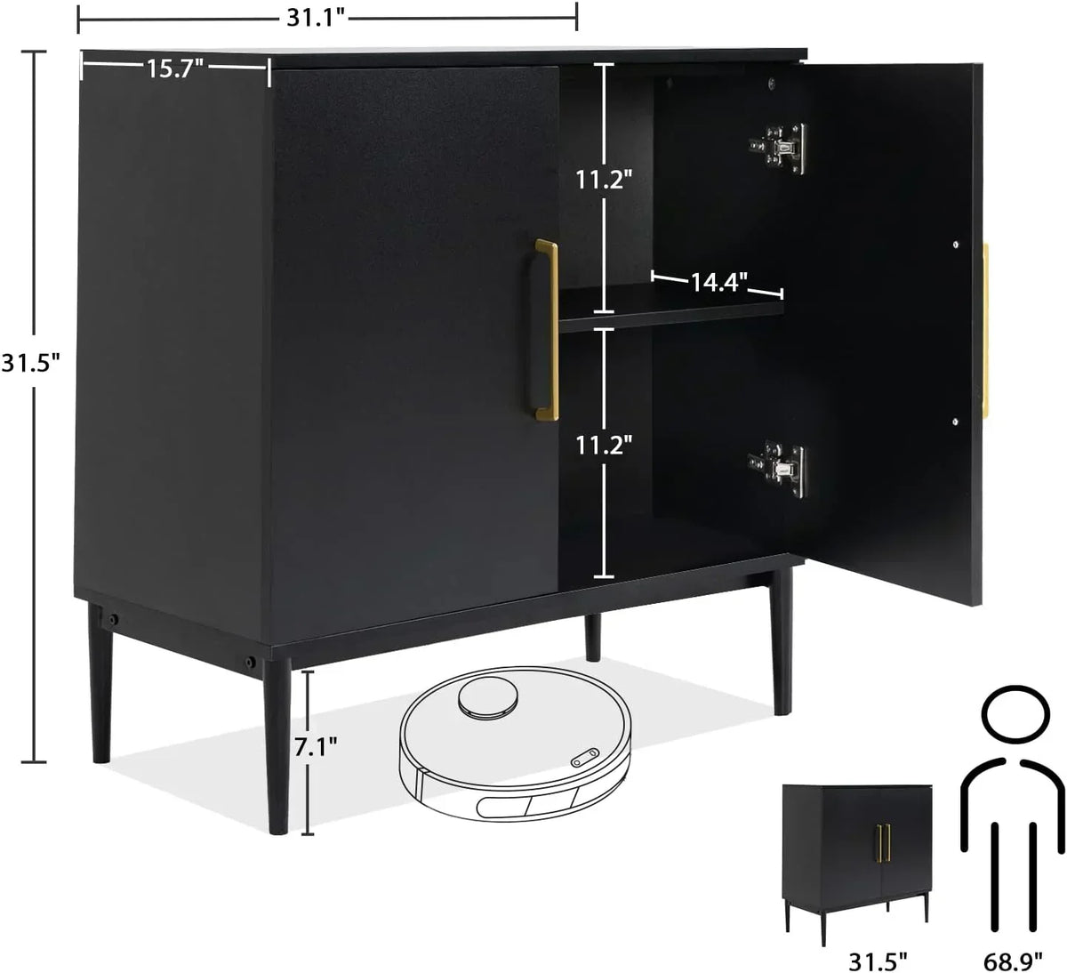 Free Standing Cabinet Black Wood for Living Room Bedroom Dining Room Hallway
