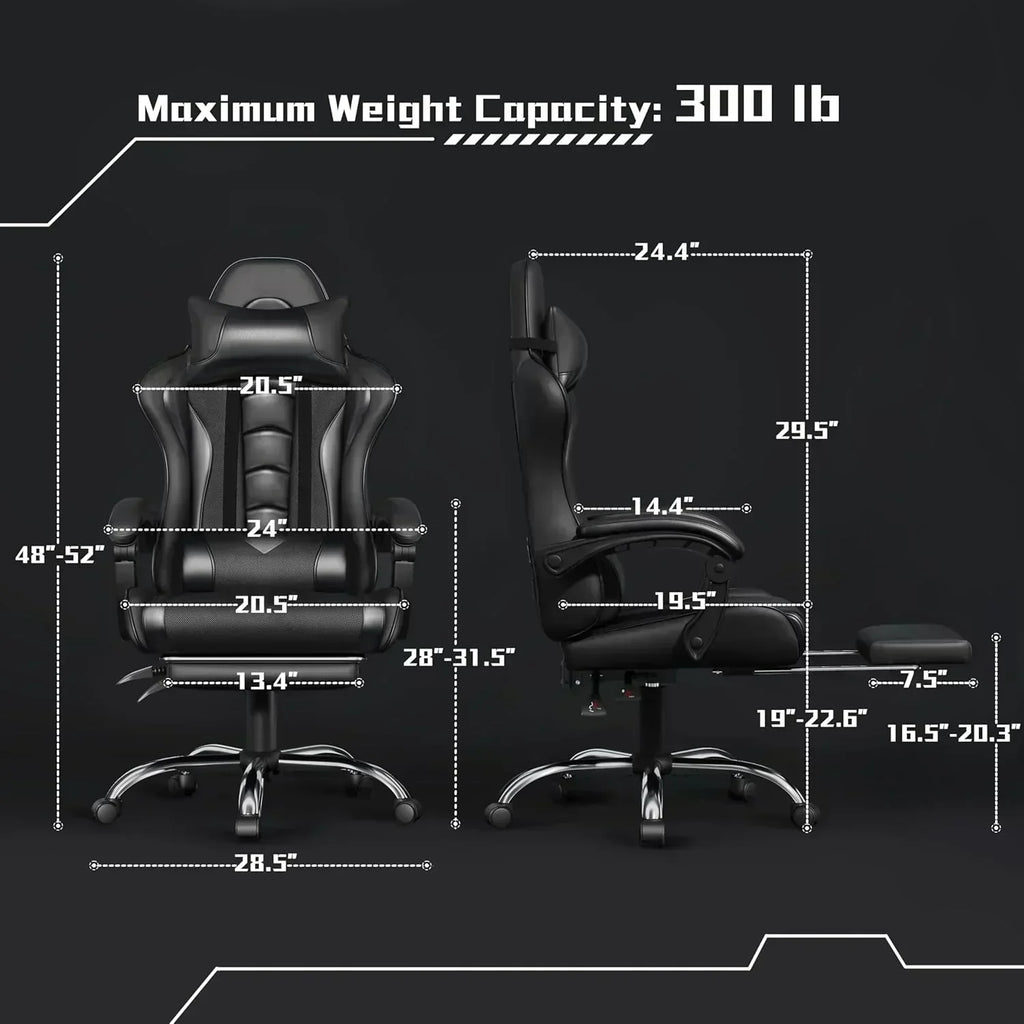 Gaming Chair with Massage Lumbar Support and Footrest Height Office Gaming Chair