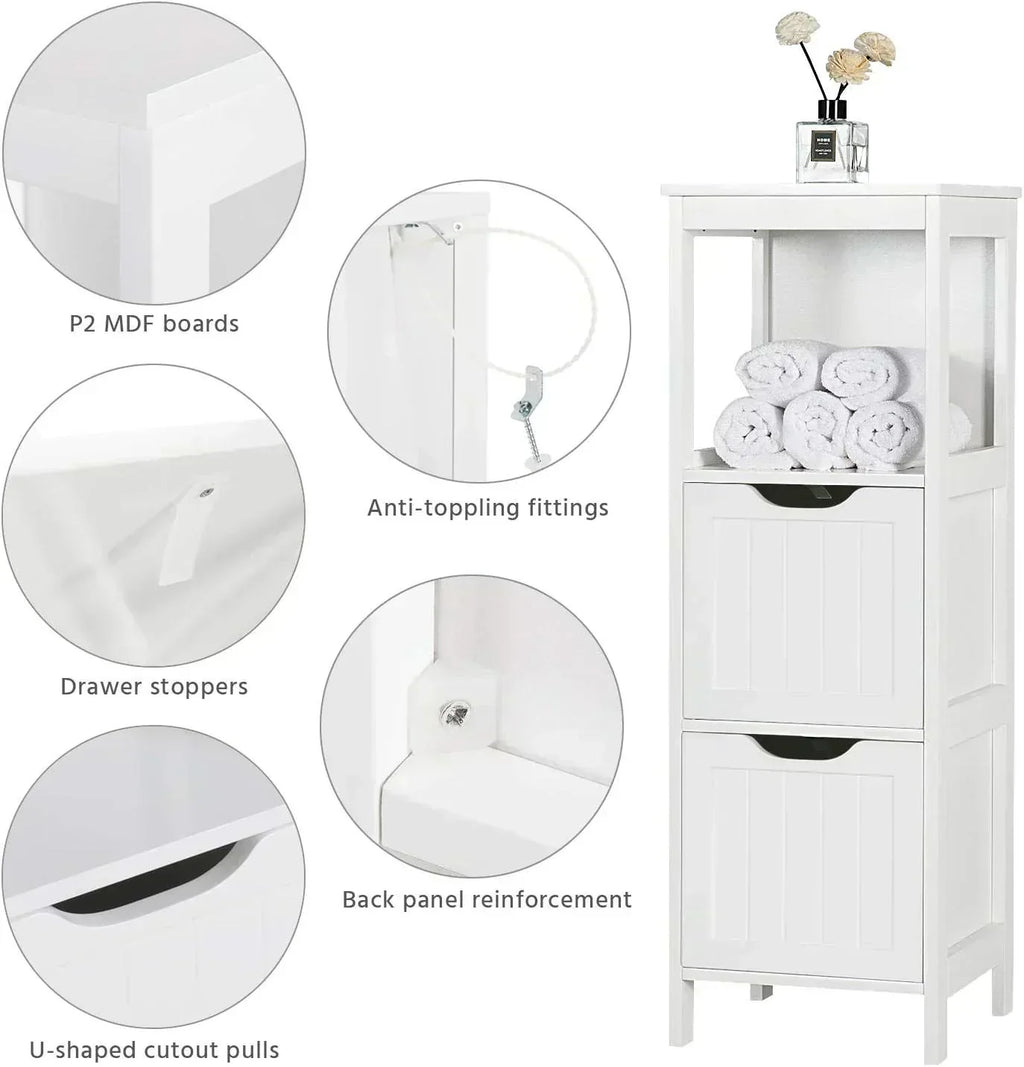 Bathroom Floor Cabinet Wooden Storage Cabinet with 2 Drawers Multifunctional Side Organizer Rack