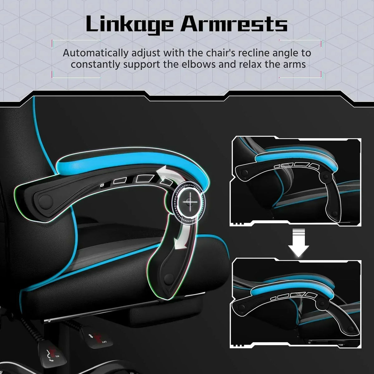 Gaming Chair with Massage Lumbar Support and Footrest Height Office Gaming Chair