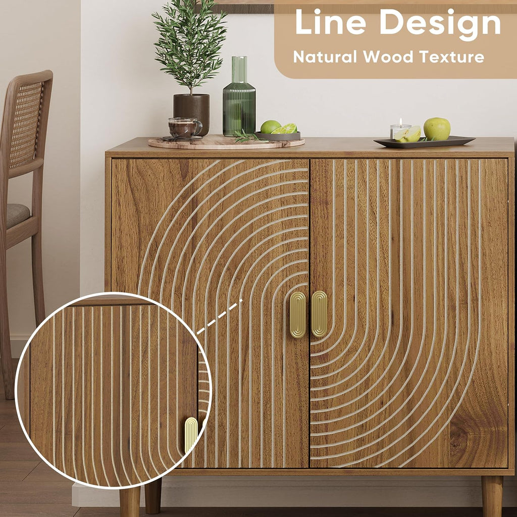 Walnut sideboard freestanding dining cabinet with cable channel design wooden storage cabinet
