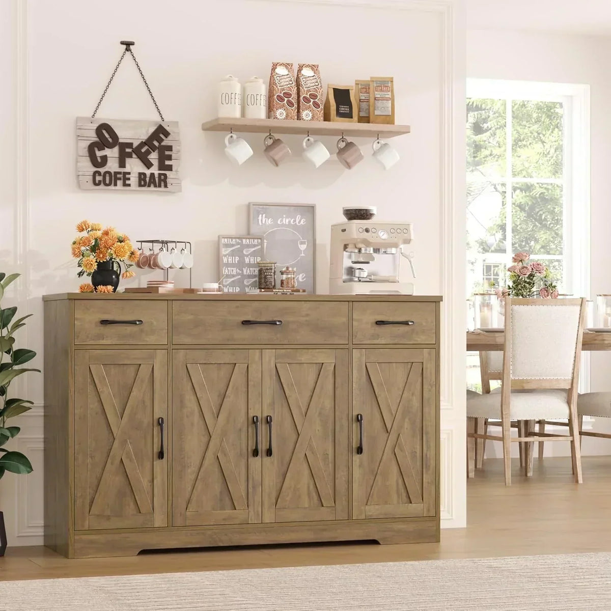 Sideboard with drawers large 55-inch sideboard modern farmhouse wood kitchen dining table