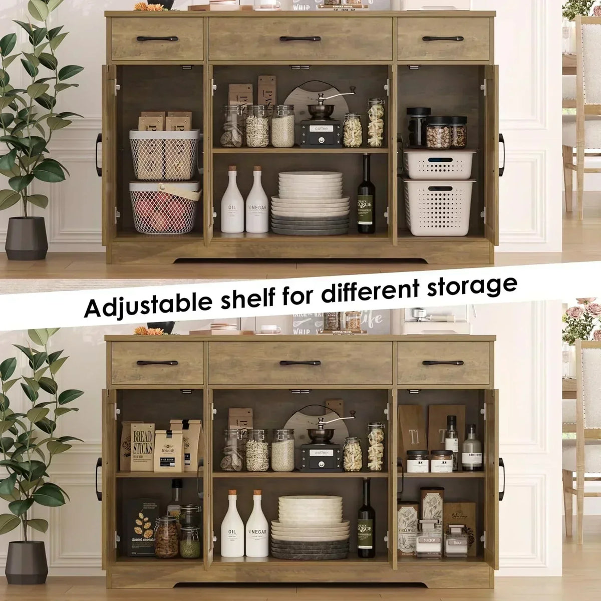Sideboard with drawers large 55-inch sideboard modern farmhouse wood kitchen dining table