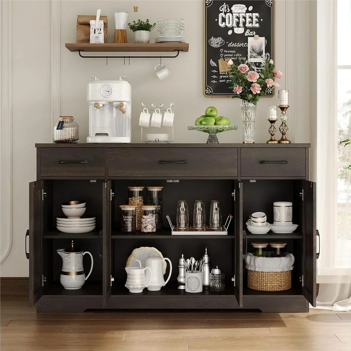 Sideboard with drawers large 55-inch sideboard modern farmhouse wood kitchen dining table